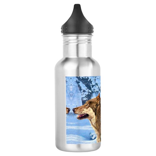 Rote Wölfe Edelstahlflasche (Links)