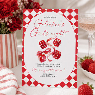 Rote Würfel & Band Galentine’s Mädchen Nachtparty Einladung