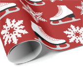 Rote Zahl Skate und Schneeflocke-Weihnachten Geschenkpapier (Rolleneckpunkt)