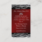 Rote Zebra-Druck-Festzug-Visitenkarte (vertikal) Visitenkarte (Rückseite)