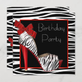 Rote Zebra Einladungen zur Geburtstagsparty (Vorne/Hinten)