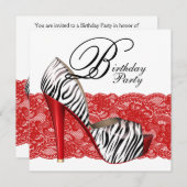 Rote Zebra-Party Einladungen mit High Heel Shoes (Vorne/Hinten)