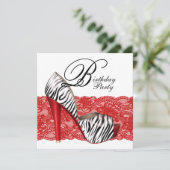 Rote Zebra-Party Einladungen mit High Heel Shoes (Stehend Vorderseite)