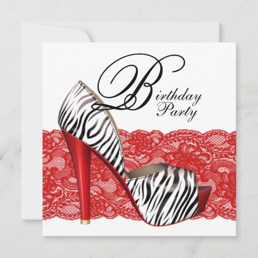 Rote Zebra-Party Einladungen mit High Heel Shoes (Vorderseite)
