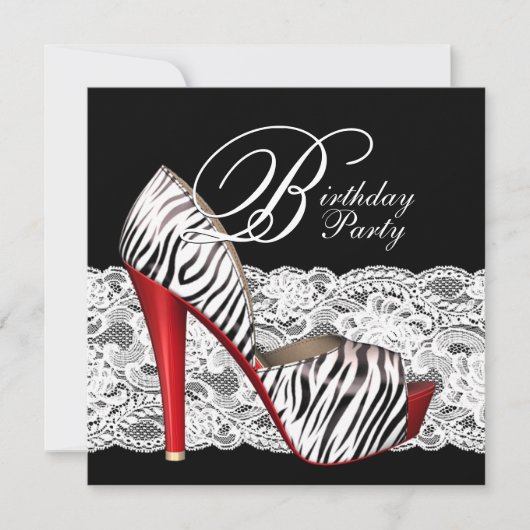 Rote Zebra-Party Einladungen mit High Heel Shoes (Vorderseite)