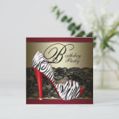 Rote Zebra-Party Einladungen mit High Heel Shoes (Stehend Vorderseite)