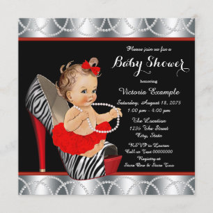 Rote Zebra-Perlen-Tutu-High-Heel-Schuh-Baby-Shower Einladung