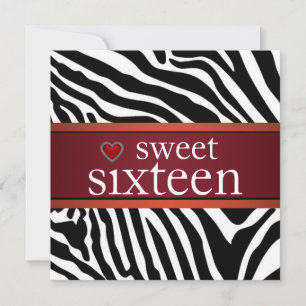 Rote Zebra Sweet Sixteen Geburtstagsfeier Einladung