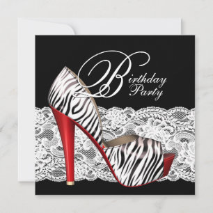 Rote Zebraparty-Einladungen mit High Heel Schuhen Einladung