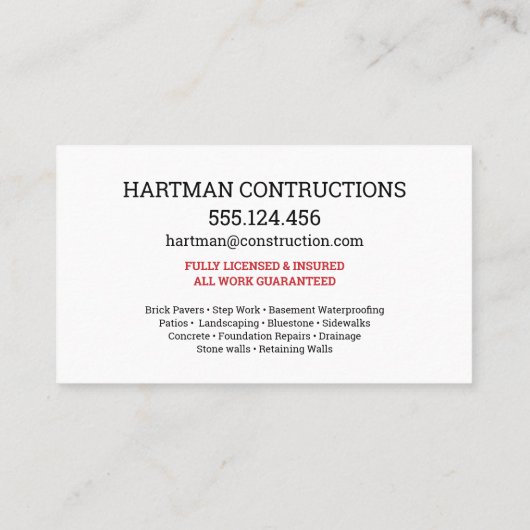 ROTE Ziegel WALL Bauunternehmen AN Visitenkarte (Rückseite)