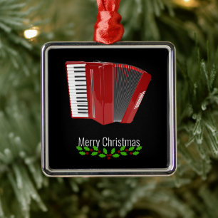 Rote Ziehharmonika, Frohe Weihnachten, Ornament Aus Metall