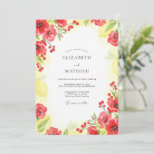 Rote Zitronen-Mohn-Hochzeit Einladung (Stehend Vorderseite)