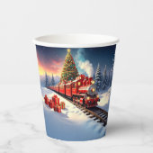Rote Zug-Weihnachtsbaum-Feiertags-Papierbecher Pappbecher (Vorderseite)