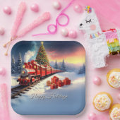 Rote Zug-Weihnachtsbaum-Feiertags-Papierplatte Pappteller (Party)