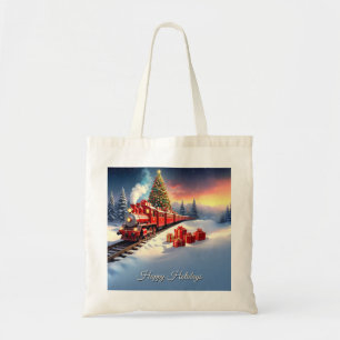 Rote Zug-Weihnachtsbaum-Feiertags-Tasche Tragetasche