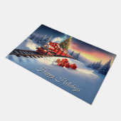 Rote Zug-Weihnachtsbaum-Urlaubs-Fußmatte Fußmatte (Schrägansicht)