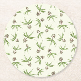 Rote Zweige in Creme einsetzen - nahtloses Muster. Runder Pappuntersetzer