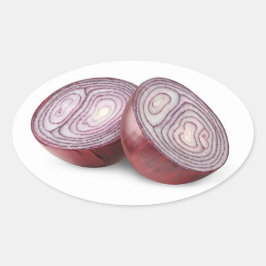 Rote Zwiebel geschnitten in Hälften Ovaler Aufkleber