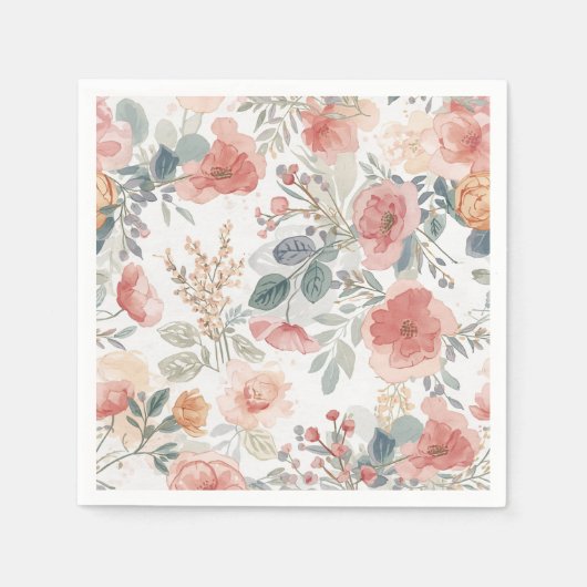 Röten Korallengarten Florales Wasserfarbenmuster Serviette (Vorderseite)