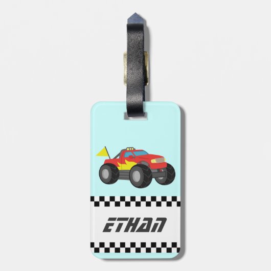 Roten Monster-LKW, für Jungen laufen Gepäckanhänger (Rückseite vertikal)