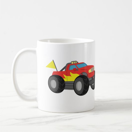 Roten Monster-LKW, für Rennläufer-Jungen laufen Kaffeetasse (Links)