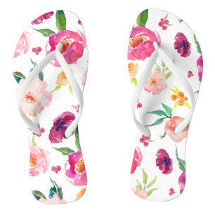 Röten und rosa Wasserfarbe-Pfingstrosen-Muster Badesandalen