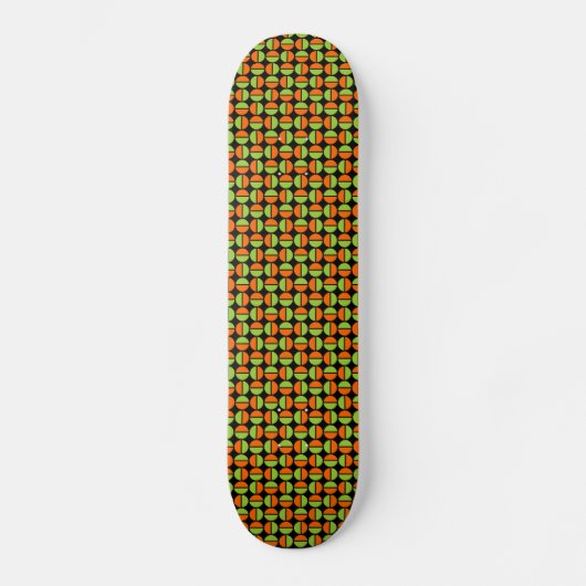 Rotende Kreise - grün und orange auf schwarz Skateboard (Vorderseite)