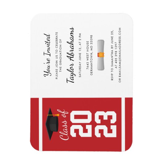 Roter Abschluss 2025 Einladung Magnet (Vertikal)