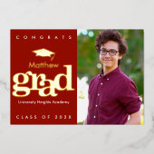 Roter Abschluss Foto fett Typografie-Kappe Echtgol Folieneinladung (Vorderseite)