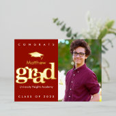 Roter Abschluss Foto fett Typografie-Kappe Echtgol Folieneinladung (Stehend vorne)