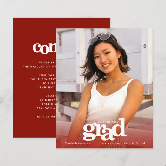 Roter Abschluss Foto fett und modern eingeladen (Vorne/Hinten)