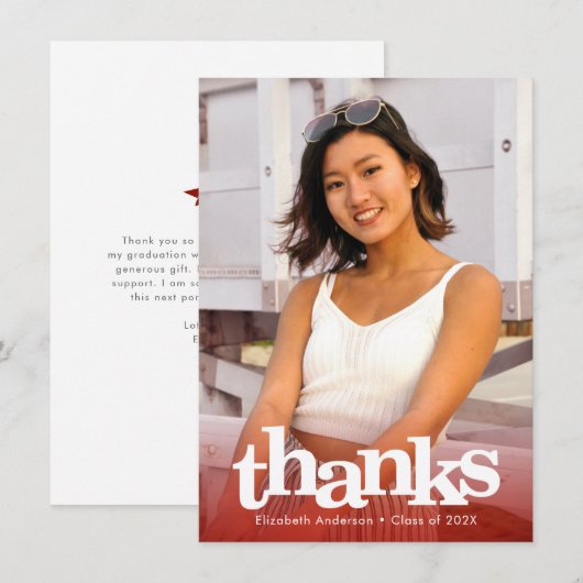 Roter Abschluss Foto mutige Typografie Dankeskarte (Vorne/Hinten)