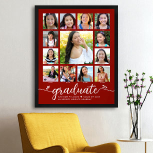 Roter Abschluss K-12 FotoCollage Modernes Drehbuch Poster