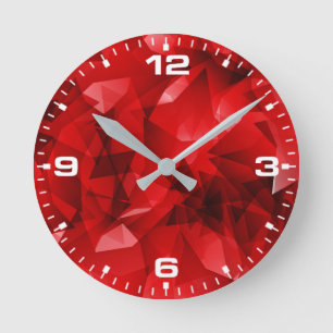 Roter abstrakter geometrischer Kristallhintergrund Runde Wanduhr