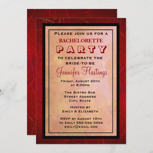 Roter Abstrakter Junggeselinnen-Abschied Einladung (Vorne/Hinten)