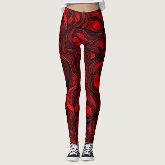 Roter abstrakter Regenbogen-Entwurf Leggings (Vorderseite)