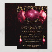 Roter Achat und Goldene Silvesterparty Einladung (Vorne/Hinten)