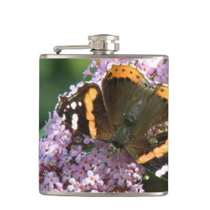 Roter Admiral Butterfly und Buddleia Flask Flachmann