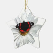 Roter Admiral Schmetterling auf Blume Keramik Ornament (Links)