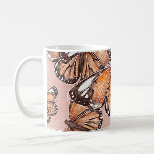 Roter Admiral Schmetterlinge Rosa Hintergrund Kaffeetasse (Links)