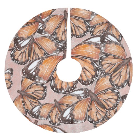 Roter Admiral Schmetterlinge Rosa Hintergrund Polyester Weihnachtsbaumdecke (Vorderseite)