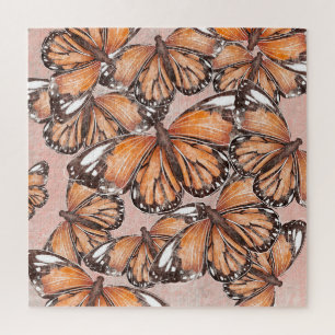 Roter Admiral Schmetterlinge Rosa Hintergrund Puzzle