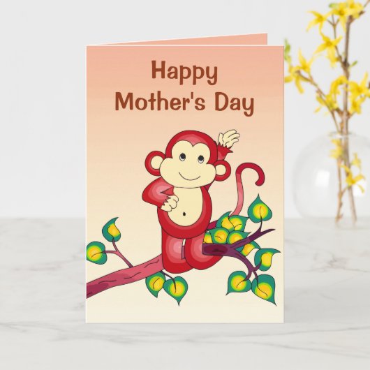 Roter Affe-Tiermutter-Tag Karte (Gelbe Blume)