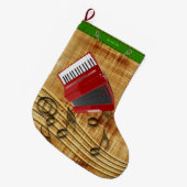 Roter Akkordeon, schwarze Noten, goldener Hintergr Großer Weihnachtsstrumpf (Vorderansicht (hängend))