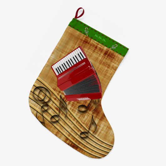 Roter Akkordeon, schwarze Noten, goldener Hintergr Großer Weihnachtsstrumpf (Vorderansicht (hängend))