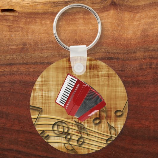 Roter Akkordeon, schwarze Noten, goldener Hintergr Schlüsselanhänger (Rückseite)