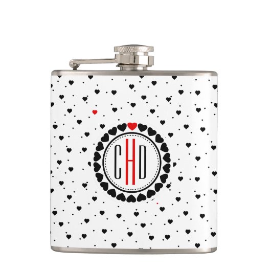 Roter Akzent im Muster Schwarz/Weiß Flachmann (Vorderseite)