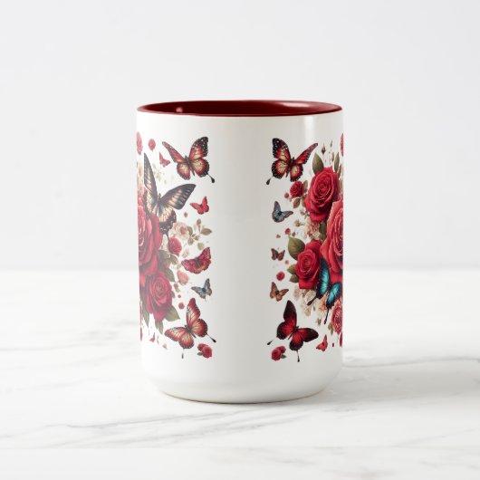 Roter Akzent mit Rote Rosen Zweifarbige Tasse (Mittel)