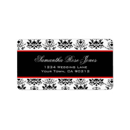 Roter Akzent mit weißer und schwarzer Damaske - el Adressaufkleber