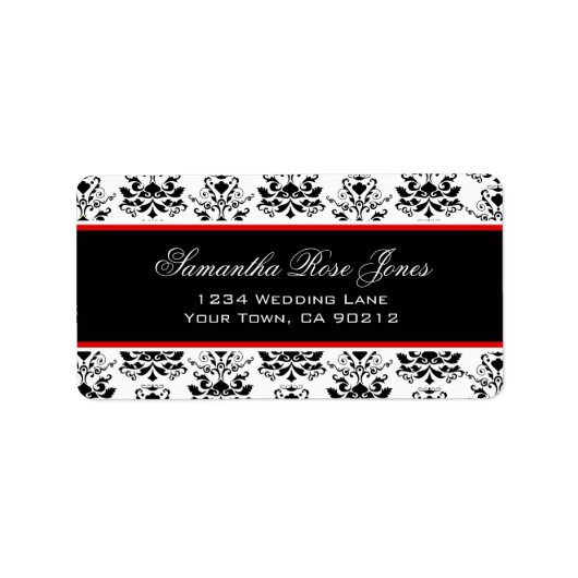 Roter Akzent mit weißer und schwarzer Damaske - el Adressaufkleber (Vorne)